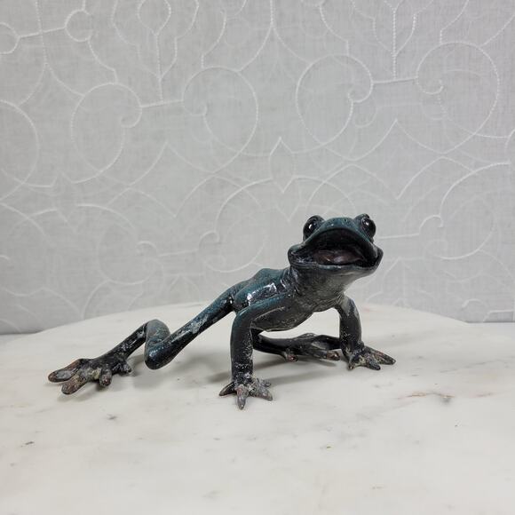 VTG  Kittys Critters Frog Sculpture Green Blue Enameled Metal Cantrell USA - Picture 16 of 16